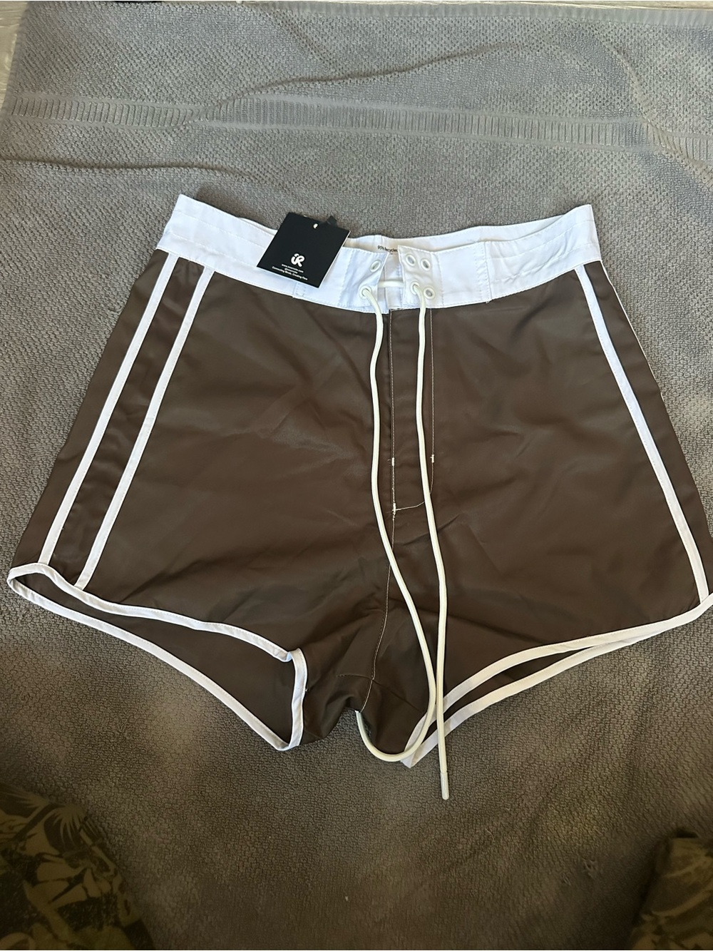 Retro Brown Swim Shorts with White Trim